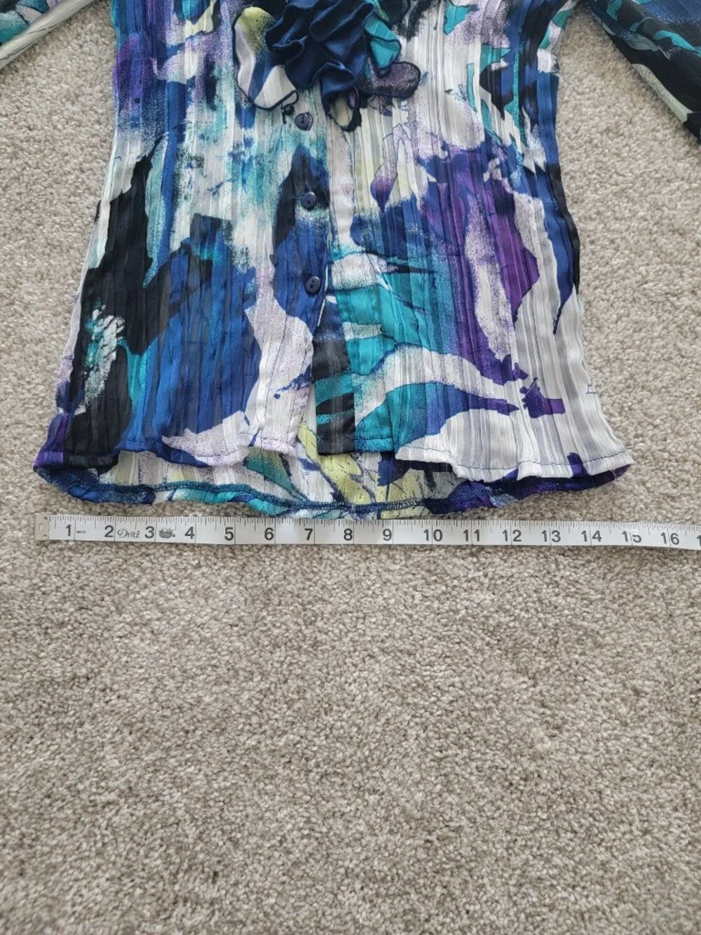 Vintage Y2K Whimsigoth Agora Abstract Watercolor Crinkle Ruffle Blouse